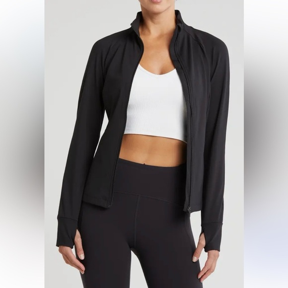 Yogalicious Tops - Yogalicious Lux Momentum Jacket Soft Full Zip Pockets Thumb Holes Black Sz Small